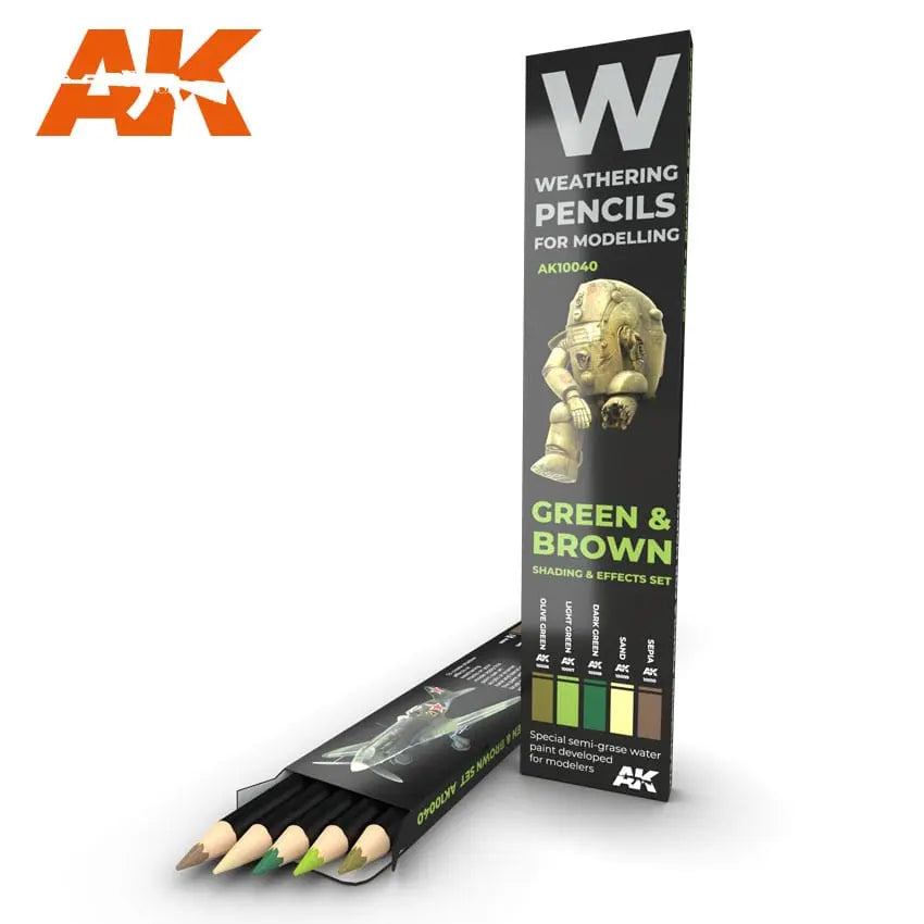 AK Interactive Weathering Pencils - Green & Brown Shading & effects - Laserforge Miniatures