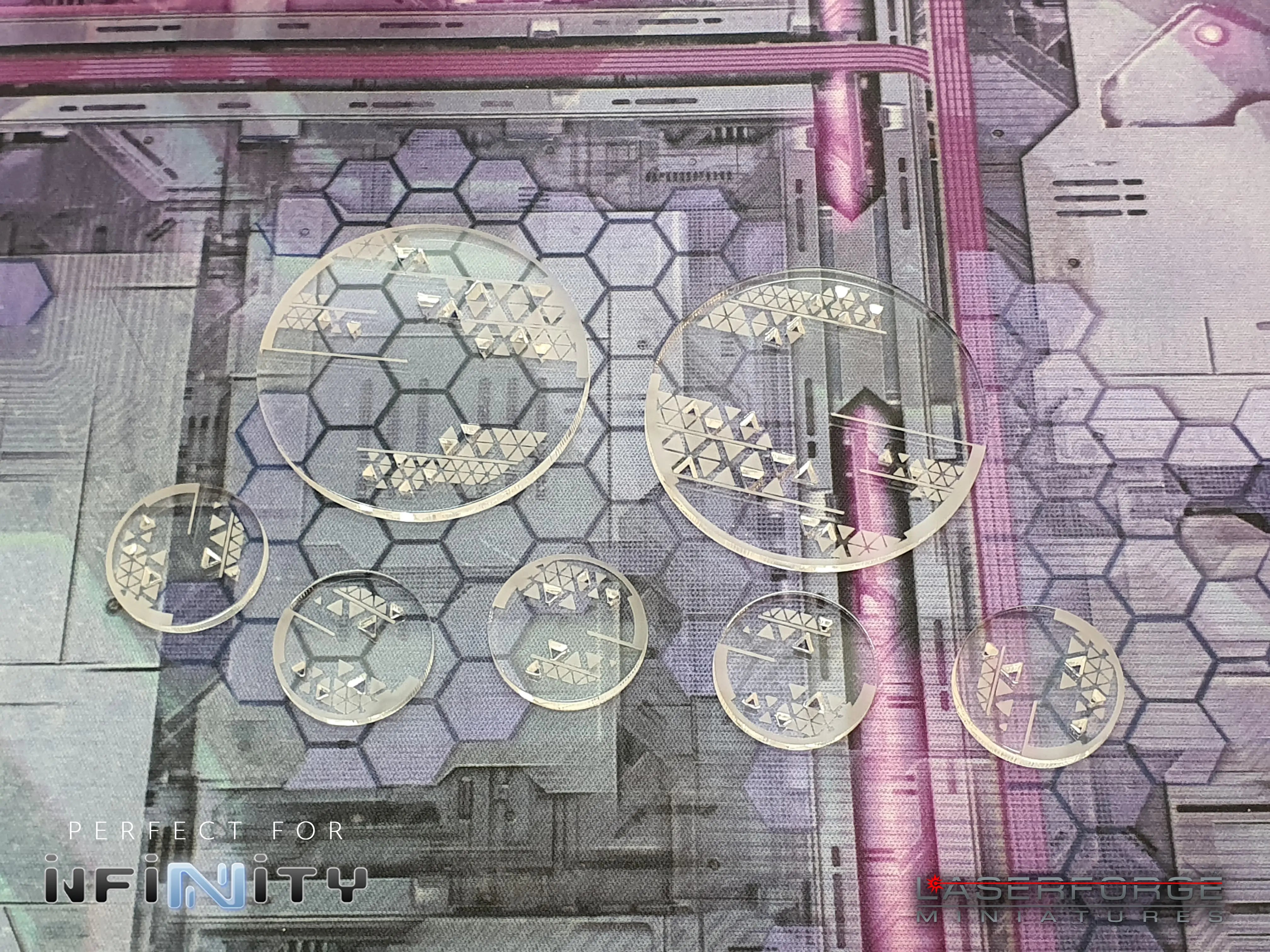 Acrylic Tri-Pattern Bases (Round) - Available at Laserforge Miniatures