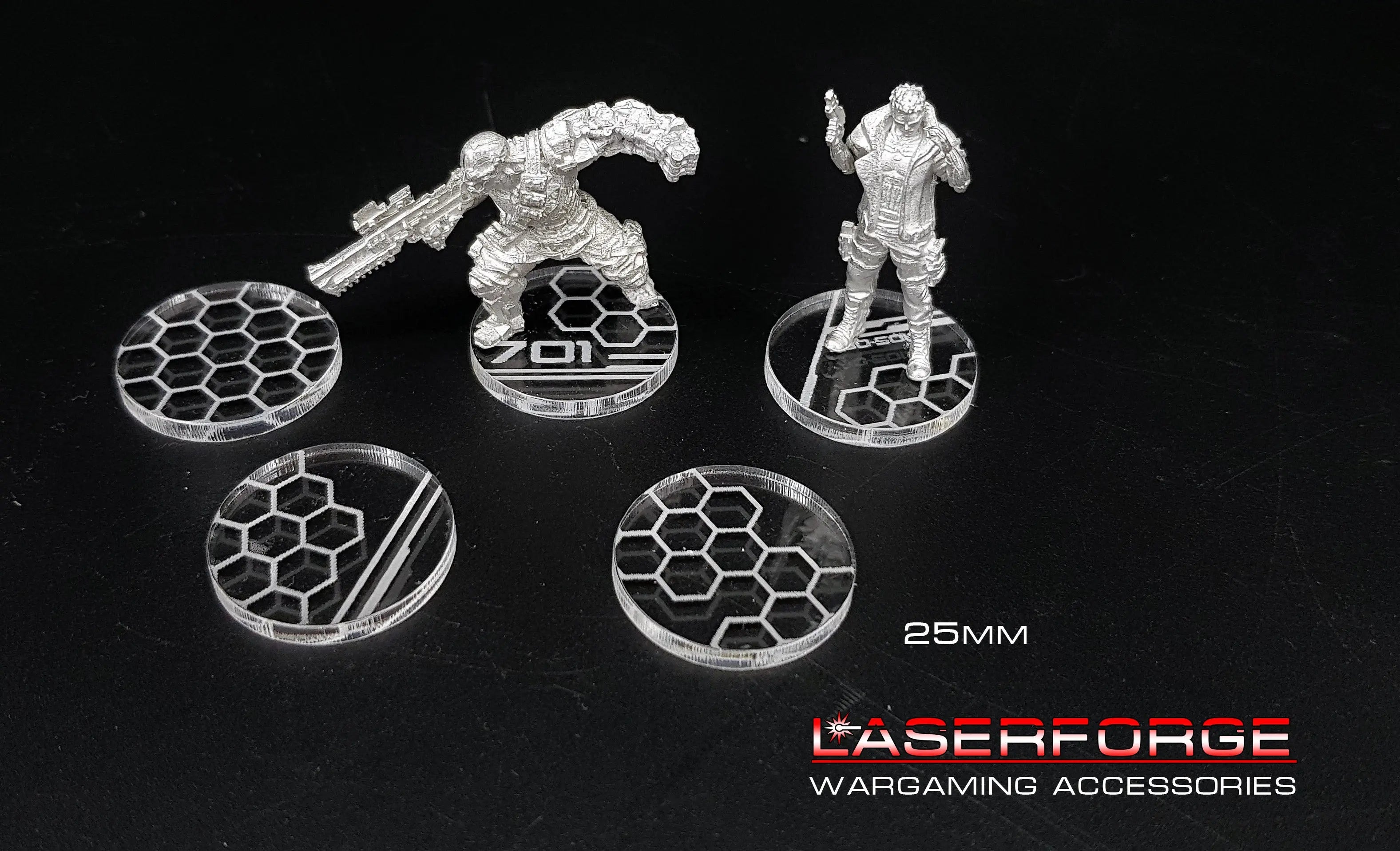 Arcylic Hex Pattern Bases (Round) - Available at Laserforge Miniatures