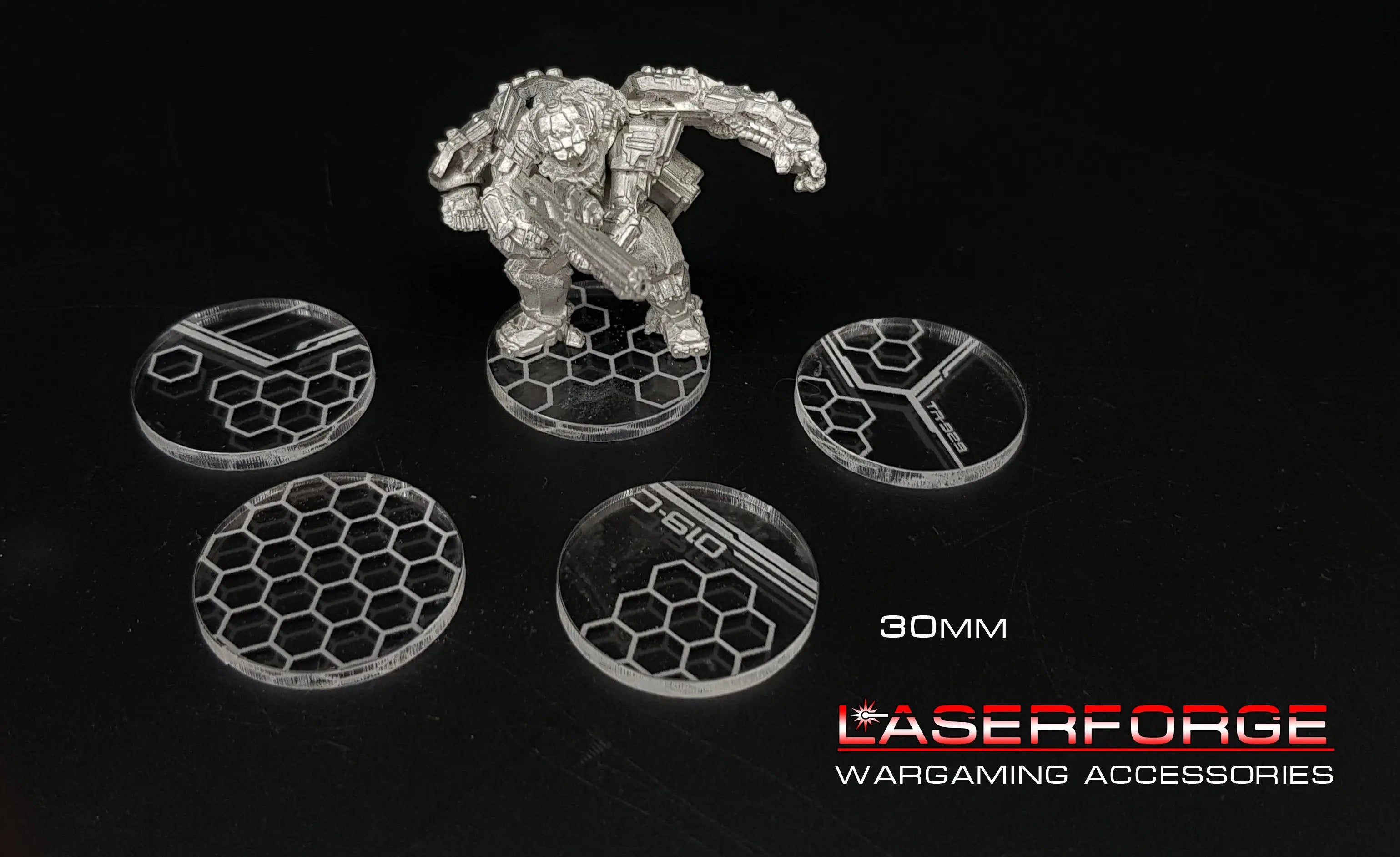 Arcylic Hex Pattern Bases (Round) - Available at Laserforge Miniatures