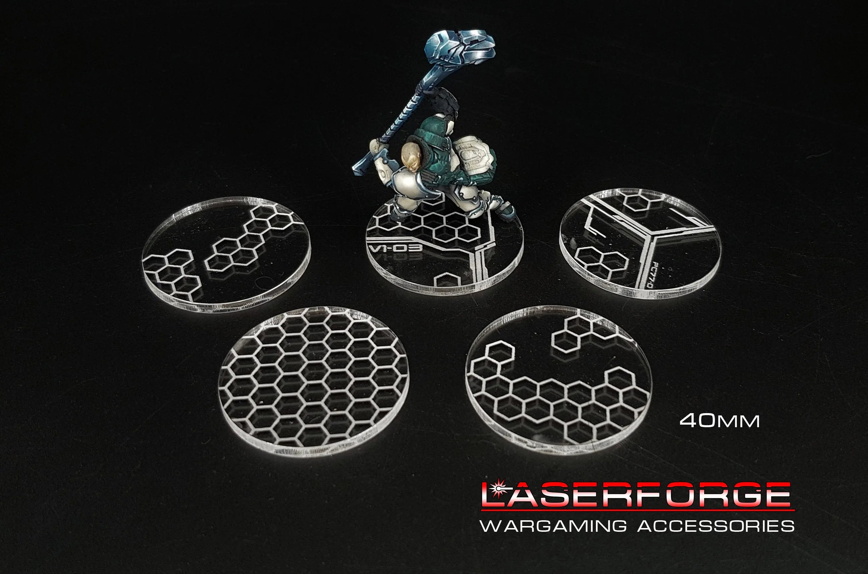 Arcylic Hex Pattern Bases (Round) - Available at Laserforge Miniatures