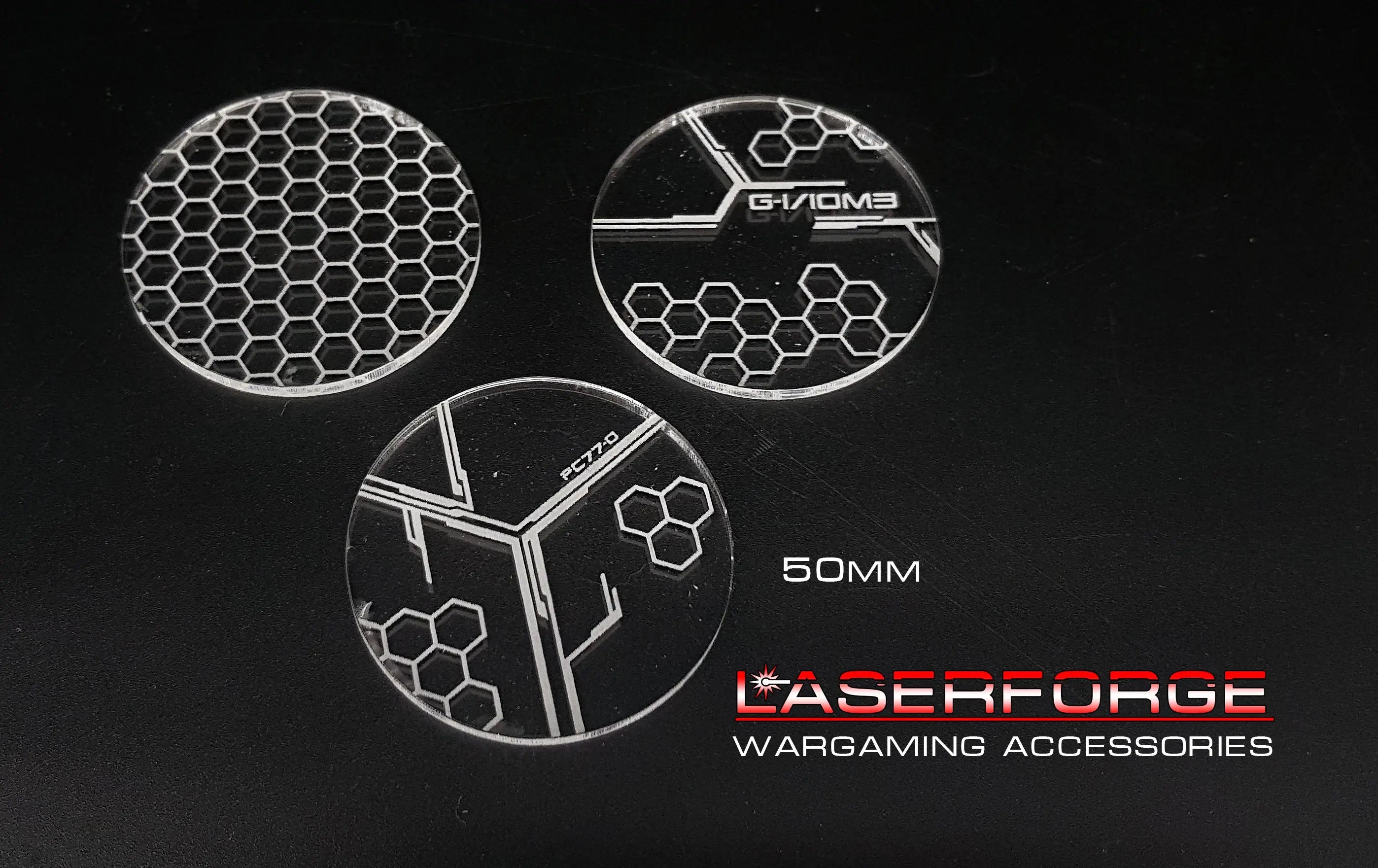 Arcylic Hex Pattern Bases (Round) - Available at Laserforge Miniatures
