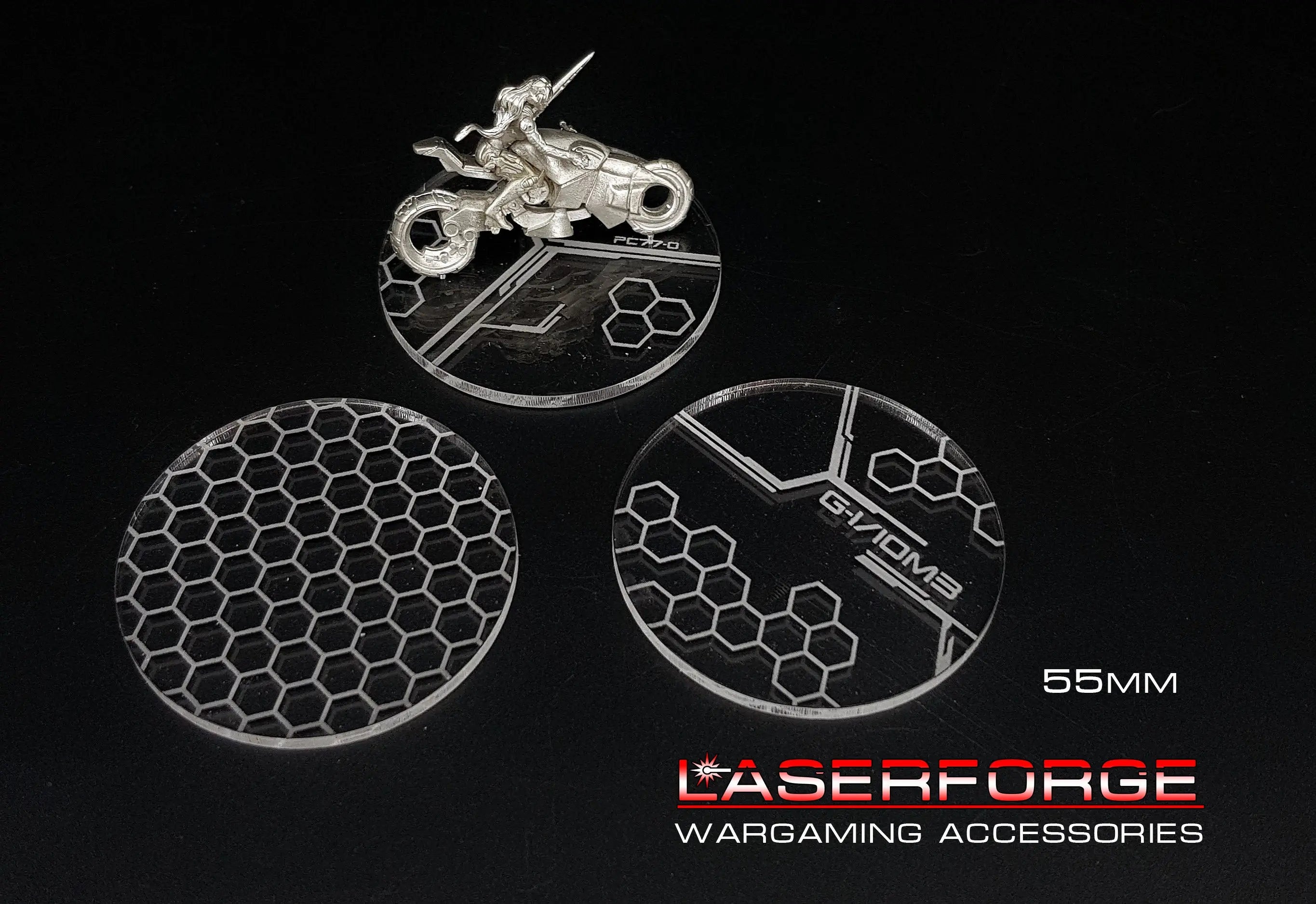 Arcylic Hex Pattern Bases (Round) - Laserforge Miniatures